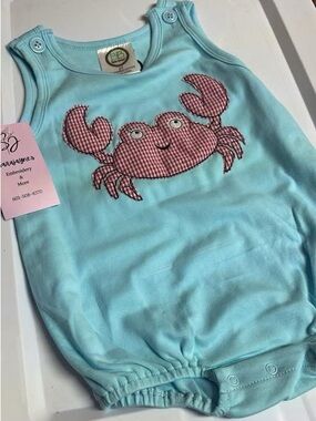 Baby Blue Crab Applique Bubble 2T